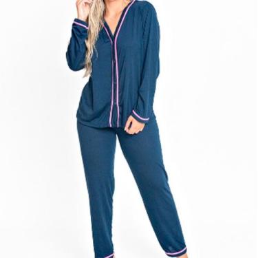 Imagem de Pijama Blogueira Longo Aberto Botões Blusa e Calça - WLS Modas, GG, Br