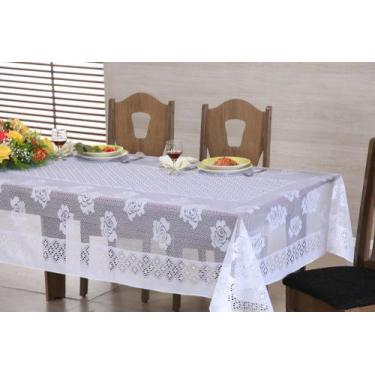 Imagem de Toalha de mesa de renda 4 cadeiras branca desenho de rosas - BruceBaby