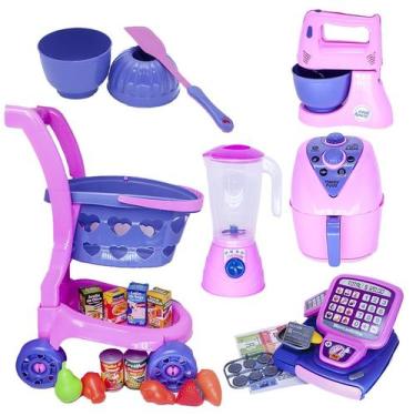 Imagem de Kit Brinquedo Menina Super Mercado Batedeira Air Fryer 31pç - Altimar