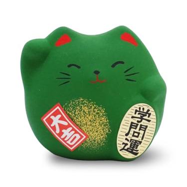 Imagem de COTONOHA Banko Ware Maneki Neko - Estatueta pequena de gato da sorte de 5 cm para boa sorte feita no Japão (verde)