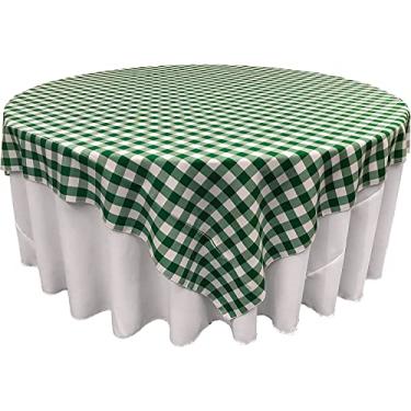 Imagem de LA Linen Toalha de mesa quadrada quadriculada de poliéster, 228 cm x 238 cm, verde/branca