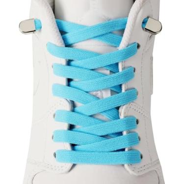 Imagem de CCSOFTIME 2 pares de cadarços elásticos para tênis, cadarços elásticos sem amarração, cordas planas para crianças e adultos, 04 Azul + fivela lisa, 120cm(47in)-2 Pairs