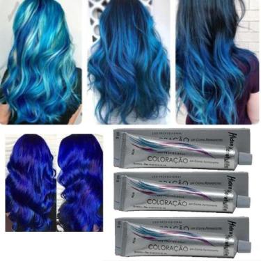 Imagem de Kit 03 Tinta Coloração Azul Royal Mairibel/Hidraty 60g