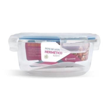 Imagem de Potes Hermético Vidro Redondo Médio Salada Fit 620ml - NABOX, Azul