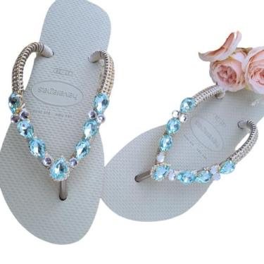 Imagem de Sandália Havaianas Com Pedraria Azul, Creme, 33/34
