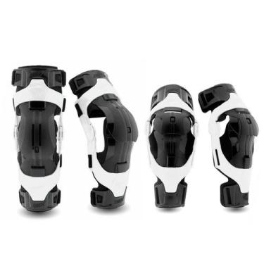 Imagem de Kit Joelheira Cotoveleira Amx Articulada Motocross Trilha, Branco, Pre