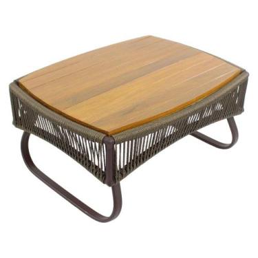 Imagem de Mesa de Centro Milão em Alumínio com Tampo Madeira em Corda Sintética 