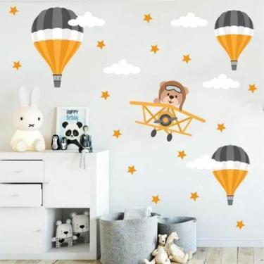 Imagem de Adesivo De Parede Quarto Infantil Urso Aviador Amarelo Favorito - pink