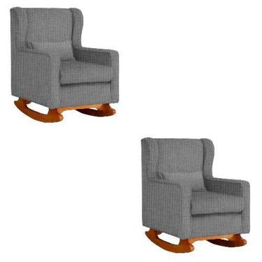 Imagem de Kit 2 Poltrona Aurora Balanço Vovo Linho Cinza - FM - Fina Mobília