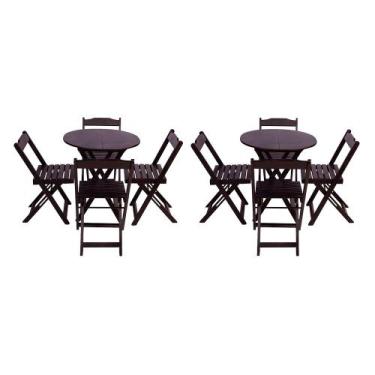 Imagem de Kit 2 Jogos de Mesa Dobravel com 4 Cadeiras Tampo Redondo 70x70 Tabaco
