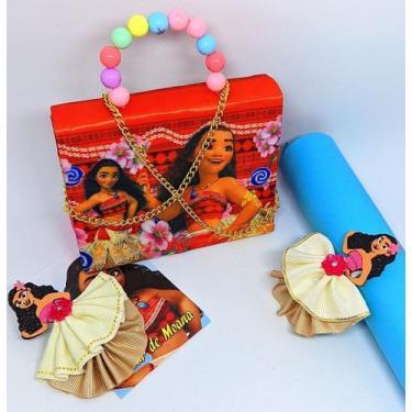 Imagem de Kit Bolsa Infantil Mini Bag Alça Pérola Princesa Disney Moana + Presil