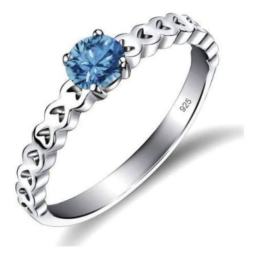 Imagem de Anel Luxo De Pura Prata 925 Corações Azul Topázio - Exclusivo - Tudo P