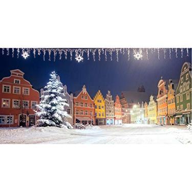 Imagem de OFILA 6 x 3 m Snowy Christmas Winter Background Snow Town Scene Christmas Village Background Christmas Party Photos European Town Night Scene Background Frozen Pinetree Baby Birthday Background Kids Photos