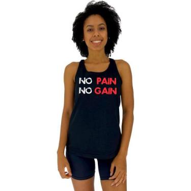 Imagem de Regata Feminina Recorte Nadador MXD Conceito No Pain No Gain Letreiro,