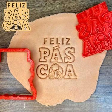 Imagem de Cortador Marcador Feliz Páscoa Bumbum Coelho Costas 10cm - Doce Impres