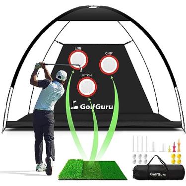 Imagem de golfguru Rede De Golfe, 10X7 Pés, Rede De Prática De Golfe Tudo Em 1 Com Alvo De Lascar Profissional, Tapete De Golfe Tri-Turf, 10 Bolas De Golfe, 7 Camisetas De Golfe, 2 Camisetas De Golfe De Borrach
