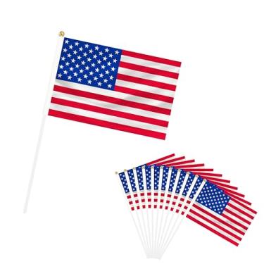 Imagem de Rotenl Pacote com 50 mini bandeiras americanas americanas, pequenas bandeiras americanas com mastro, bandeiras internacionais do país, 4 de julho, desfiles, patrióticas, internas e externas,