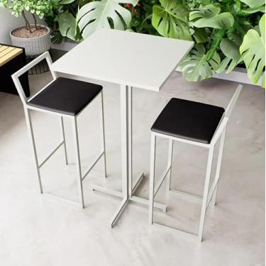 Imagem de Conjunto Mesa Alta Bar Bistrô Quadrada Branca 2 Banquetas Confort Estofado Industrial White (Preto)