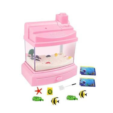 Imagem de Tanque de peixes artificial, decoração de tanque de peixes falso, mini aquário, tanque de peixes infantil para meninas meninos crianças, ROSA