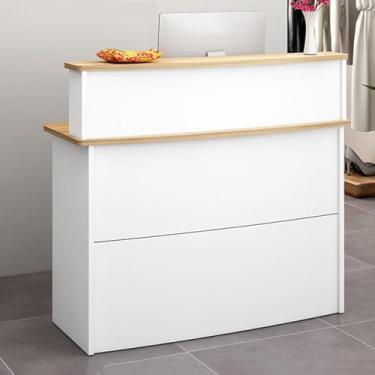 Imagem de Balcão de recepção frontal, pequeno balcão de varejo frontal com gaveta e painéis privados, loja de roupas comerciais modernas, salão, recepção, escritório, mesa de computador de madeira