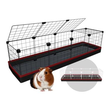 Imagem de Cercado Gaiola Porquinho da Índia 30x120cm com Bandeja Higiênica Tapete Impermeável Fácil de Limpar Cercadinho Pequenos Pets (Tela Preta e Tapete Vermelho)