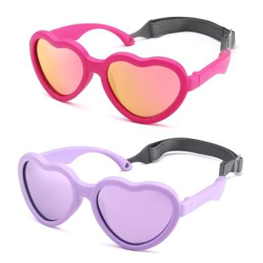 Imagem de Hycredi Óculos de sol em forma de coração para bebês – com alça ajustável, lentes polarizadas para recém-nascidos de 0 a 24 meses, A3 - (rosa vermelho/vermelho espelhado + roxo/roxo espelhado) -
