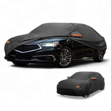 Imagem de Partuto Capa de carro à prova d'água para todos os climas, automotiva, externa, anti-UV, proteção solar e chuva, cobertura externa completa para Acura TLX 190T-PU preta com tiras refletoras