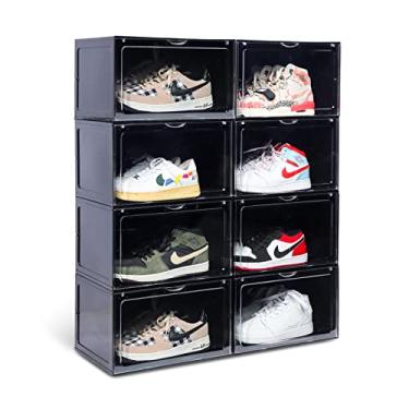 Imagem de OMOPIN XL Shoe Storage Box,Drop Side Shoe Box,8 Pack Shoe Containers,Sneaker Display Case,Shoe Boxes Clear Plastic Stackable size13.4”x 10.6”x 8.3” Fit up to US 13 （Black 8 Pack