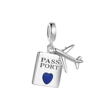 Imagem de MiiFort Pingente de coração amor avião passaporte serve para pulseiras Pandora Charms Moments, One Size, Cobre, Sem Pedra Preciosa