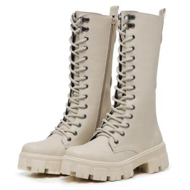 Imagem de Bota Coturno Cano Longo Alto Blogueira Off White - Myrol Outlet, 34