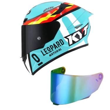 Imagem de Capacete KYT TT Course Jaume Masia Leopardo Azul Mais Viseira Camaleão
