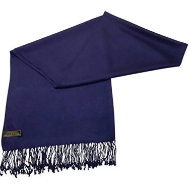 Imagem de Cachecol de cor sólida com design de xale de nepalês para proteção de rosto de pashmina CJ, Indigo Blue, One Size
