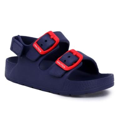 Imagem de Nautica Sandália infantil de bico aberto com 2 tiras de fivela EVA confortável para uso ao ar livre com alça traseira casual barco flutuante | menino - menino|(bebê/criança pequena), Azul-marinho e