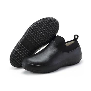 Imagem de Sapatos De Restaurante E Chef, Moda Masculina Inverno Velo Forrado Couro Quente Cozinha Sapatos De Serviço De Alimentação, Sapatilhas Térmicas Confortáveis ​​do Apoio Deslizamento(Black,47 EU)