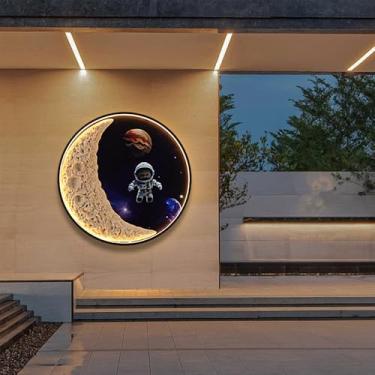 Imagem de Paisagem Contemporânea Ao Ar Livre Lâmpadas De Parede Círculo À Prova D 'Água Criatividade Mural Criativo Elétrico Moda Simplicidade Varanda Corredor Vila Decoração LED Lâmpada De Parede (C D80CM)