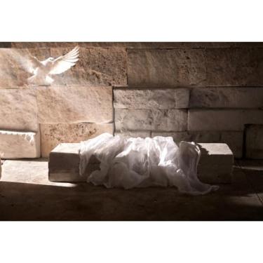 Imagem de Laeacco Pano de fundo vazio de 1,5 x 0,9 m de pedra de Jesus, luz sagrada, luz do sol, pomba branca, ressurreição de Jesus, fundo fotográfico, Natal, Páscoa, crença religiosa, igreja, evento,