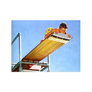 Imagem de JZSDGB Norman Rockwell Prints-Canvas Print Wall Art Famous Painting-'High Dive' Art Reprodução Canvas Picture Posters - para decoração de parede de sala de estar 30 x 42 cm (12 x 17 pol) sem moldura