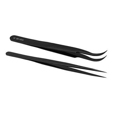 Imagem de Tweezer Conjunto de Alumínio Alumínio Curvido Cabeça Reta Precisão Magnética para Soldagem de PCB Golden (Preto)