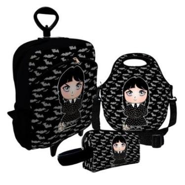 Imagem de Kit Escolar Mochila de Rodinha + Lancheira + Necessaire Plus – ISOPRENE – Menina Addams-Unissex