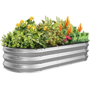 Imagem de Kesfitt Kit de cama de jardim elevado, vasos grandes de metal galvanizado para uso externo, com bordas de segurança e luvas para jardinagem, legumes, frutas, flores (5 x 2 x 3 m)