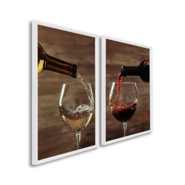 Imagem de Quadros Decorativos Vinho Branco & Vinho Tinto Elegância e Sofisticação para Sala, Cozinha e Áreas Gourmet (Branco, 60x90, S/Vidro)