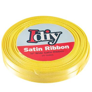 Imagem de Fita de cetim Idiy - 0,6 cm, 50 jardas (Amarelo) - Ótimo para artesanato faça você mesmo, embrulho de presente, decorações de casamento, projetos de costura, festa, enfeites decorativos, laços de cabelo, chás de bebê e muito mais!