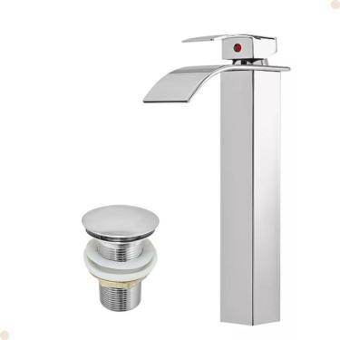 Imagem de Kit Torneira para Banheiro Misturador Monocomando Cascata Alta Cromada Com Válvula Ralo...