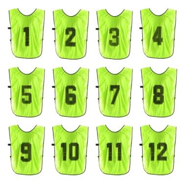 Imagem de PATIKIL Colete de treinamento de futebol, pacote com 12 pinnies esportivos de equipe, reversível, numerado, pennies para treino de futebol, babadores com cinto para adultos, 71 cm, verde, Verde, 28"