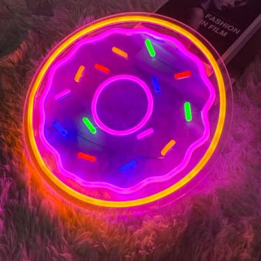 Imagem de Placa neon donut, linda donut, luz neon LED para decoração de parede, placa de alimentação regulável alimentada por USB para quarto, sala de estar, cozinha, padaria, loja de sobremesas, decoração de