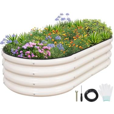 Imagem de 1MORE Cama de jardim elevada galvanizada - caixas de jardim ao ar livre, canteiros elevados para jardinagem, kit de cama de jardim de metal de 1,2 x 0,6 x 0,3 m para flores de vegetais, canteiros