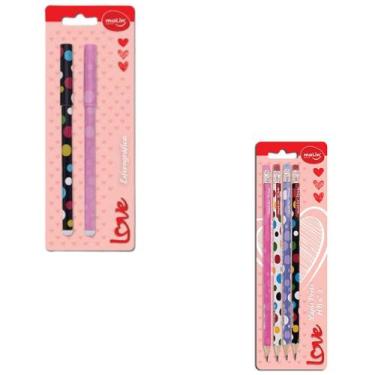 Imagem de Kit esferográfica love poá e lápis hb love poá com borracha - Molin