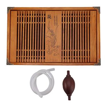 Imagem de Bandeja de chá Gongfu chinesa GRCFUMO, elegante caixa de mesa para chá com tubo de drenagem, bandeja clássica para servir chá com filtro doméstico para casa, escritório (Orchidea gialla)