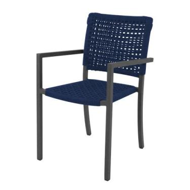 Imagem de Cadeira Marília Corda Náutica Base em Alumínio Preto/azul Marinho - GU