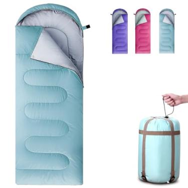 Imagem de COLIKESEA Sacos de dormir para adultos, adolescentes e crianças - Use para 3-4 estações, clima quente e frio - leve, impermeável, uso para mochilão, caminhada e acampamento (azul celeste/zíper